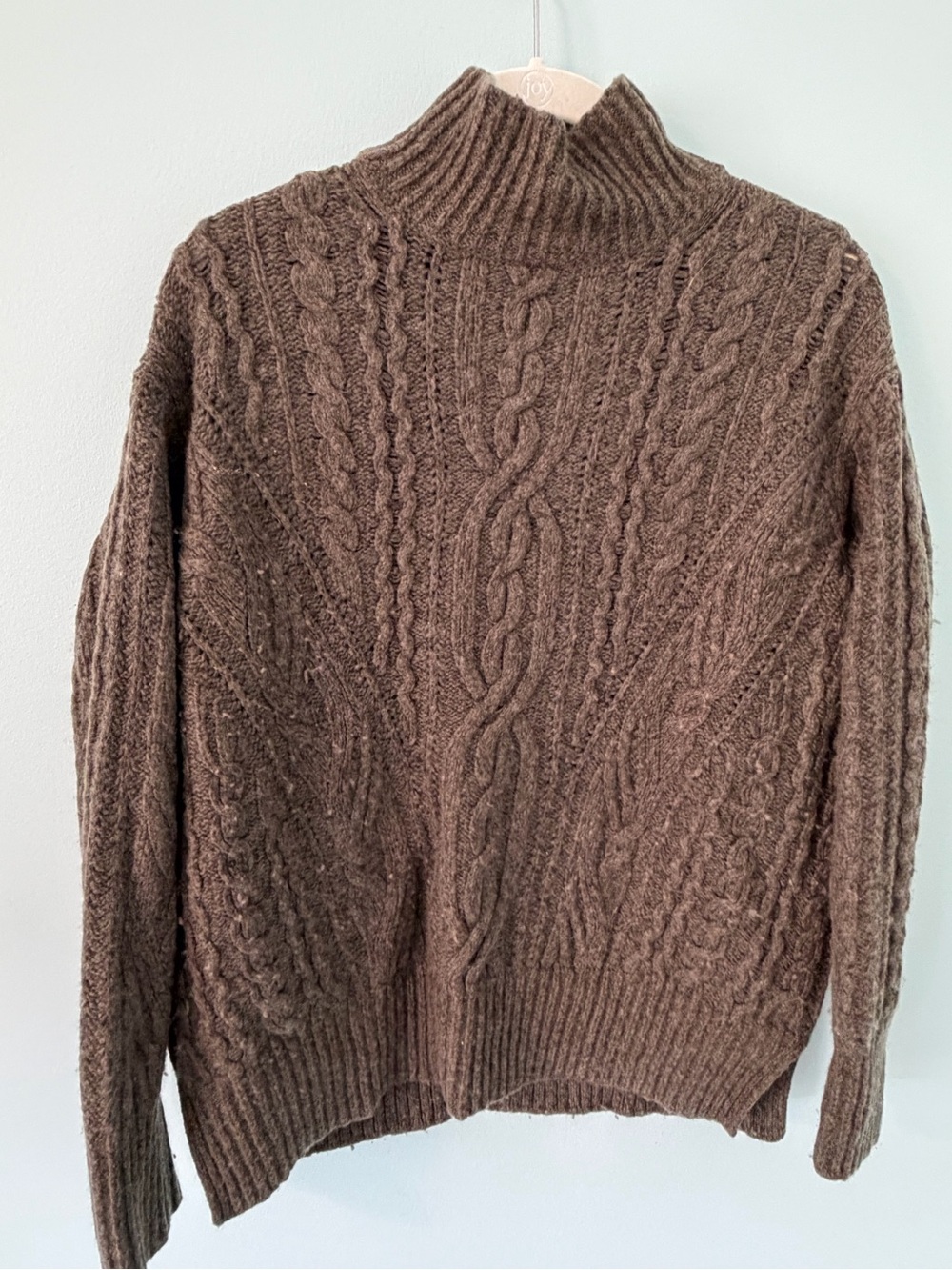 Vince Olive-Brown Ribbed Cable Knit Turtleneck Sweater
